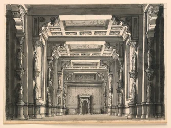 Diseño de escenario, interior de salón gótico
