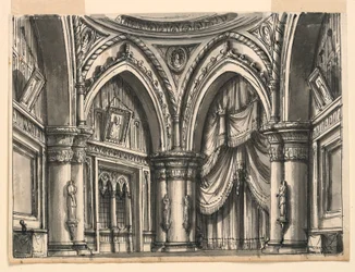 Diseño Escénico, Interior de Sala Gótica Alta con Arcos Ojivales