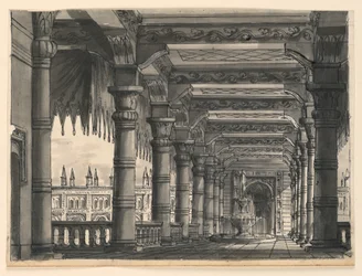 Diseño de Escenario, Logia con Fuente en un Palacio Oriental