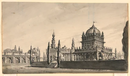 Diseño de escenario, templo oriental