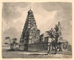 Diseño de escenario, vista del templo indio
