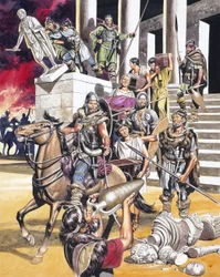 La caída del Imperio Romano en Occidente (gouache sobre papel)