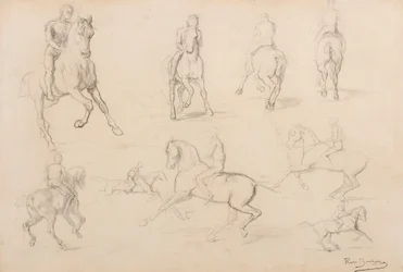 Estudios de un caballo y un jinete (grafito sobre papel Wove)