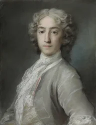 Retrato de Lord Sidney Beauclerk, medio cuerpo, con abrigo de terciopelo gris y corbata blanca