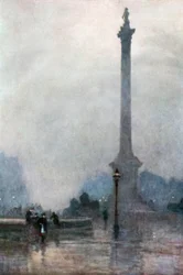La columna de Nelson en la niebla
