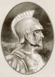 Ashoka, fallecido en 232 a.C., también conocido como Ashoka el Grande. Emperador indio de la dinastía Maurya. Ilustración de Gordon Ross, artista e ilustrador estadounidense (1873-1946), de Living Biographies of Famous Rulers.