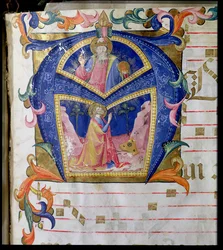Corale / Graduale no.5 Inicial Historiada "A" que representa al Rey David y Dios el Padre