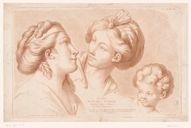 Impresión del título con dos cabezas femeninas y una cabeza de niño
IV Cahier de Principes du Dessin d