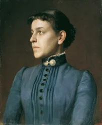señora en vestido azul