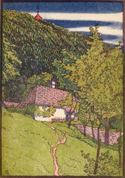 Una xilografía coloreada, c1910