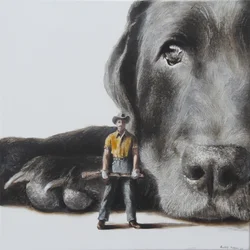 Cazador y perro gigante