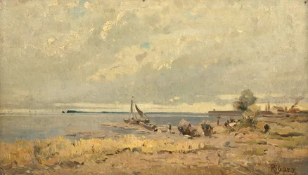 paisaje de playa con barcos