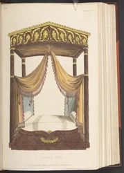 Una cama francesa, del Repositorio de Artes de Ackermann, abril de 1816 (litografia en color)