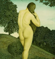 Desnudo de pie en un paisaje