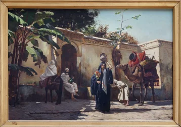 Escena marroquí, Óleo sobre madera de Rudolph (o Rudolphe) Ernst (1854-1932), escena de la vida cotidiana alrededor de una fuente. Fotografía, KIM Youngtae, Nantes, Musee des Beaux Art de Nantes.