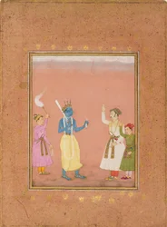 Un héroe saludado por príncipes, ilustrando el modo musical Kanada Ragini, c1680