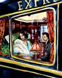 A bordo del Orient Express - con adornos dorados, 2023 (óleo sobre lienzo)