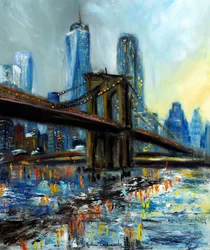 Puente de Brooklyn vista de Manhattan, 2022 (óleo sobre lienzo)