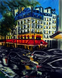 Rush vespertino en París, 2025 (óleo sobre lienzo)