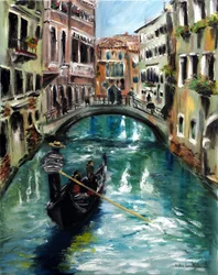 Góndola en Venecia Italia, 2021 (óleo sobre lienzo)