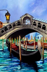Góndolas en el puente de Rialto de Venecia, 2023 (óleo sobre lienzo)