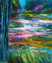 Monet Jardín japonés en Giverny Panel izquierdo, 2024 (óleo sobre lienzo)