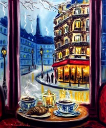 Mesa para dos en París, 2025 (óleo sobre lienzo)