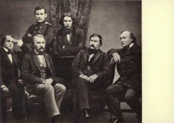 L N Tolstoi con escritores-colaboradores de la revista "Sovremennik", Petersburgo