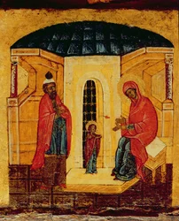 Icono que representa a Jesús en el Templo, c.1550 (detalle)