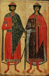 San Boris y San Gleb, icono ruso, Escuela de Moscú, siglo XIV