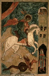 San Jorge y el Dragón, icono ruso de Vologda, siglo XV