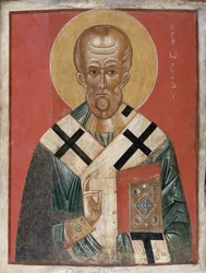 San Nicolás, escuela de Novgorod, c.1300 (temple sobre yeso)