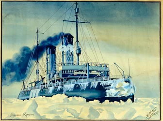 La brisa helada de Krasin entre los bloques de hielo del Mar de Barents (Océano Ártico)