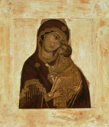 Virgen del Don abrazando al Niño Jesús bendiciendo, icono ruso, siglo XVII