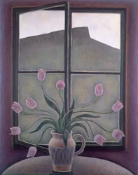 Tulipanes y peñasco