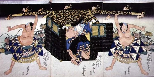 Una escena del cuarto acto de una obra de kabuki, 