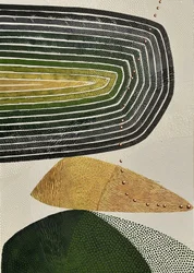 Formas abstractas en tonos dorados y verdes