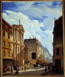 Vista de la calle Saint Honore y de la iglesia Saint Roch en París en 1840 (óleo sobre lienzo)