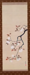 Pergamino Colgante que Representa Flores de Cerezo, de un Tríptico de las Tres Estaciones, Japonés, principios del siglo XIX