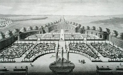 Vista del invernadero en Geibach, grabado por Johann Georg Pintz (1697-1767/8)