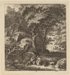 Un pastor y una joven con los pies en un arroyo, 1764