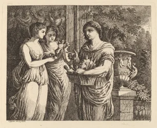 Vendedor de figurillas con dos niñas, 1770