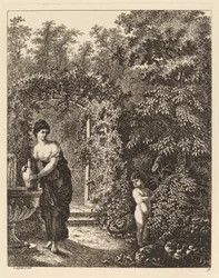 Putto Visitando a una Chica en una Fuente