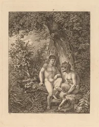 Dos sátiros en un bosque