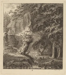 Paisaje boscoso con un árbol podado