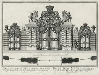 Planta y alzado de la puerta de entrada principal