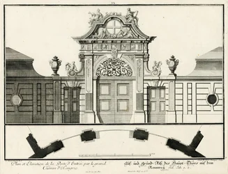 Planta y alzado de la puerta principal del castillo inferior de Rennweg