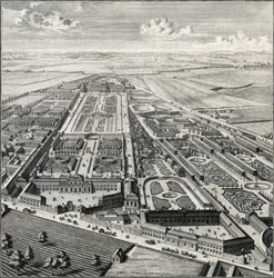 Perspectiva del jardín del Príncipe Eugenio y los jardines adyacentes del convento salesiano y el Príncipe Schwarzenberg