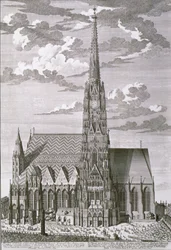 Vista de la Catedral de San Esteban, Viena, grabado por George-Daniel Heumann (1691-1759)