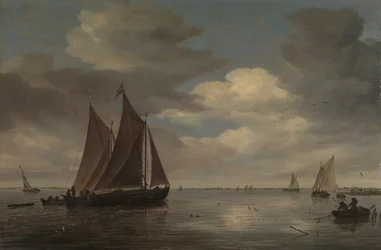 Barcos de pesca en un río, principios de 1660